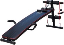 HOMCOM Banco de abdominais de altura ajustável, banco de musculação multifuncional para treino de abdominal, pernas, carga 120 kg com 2 cordas e 1 puxador de mola